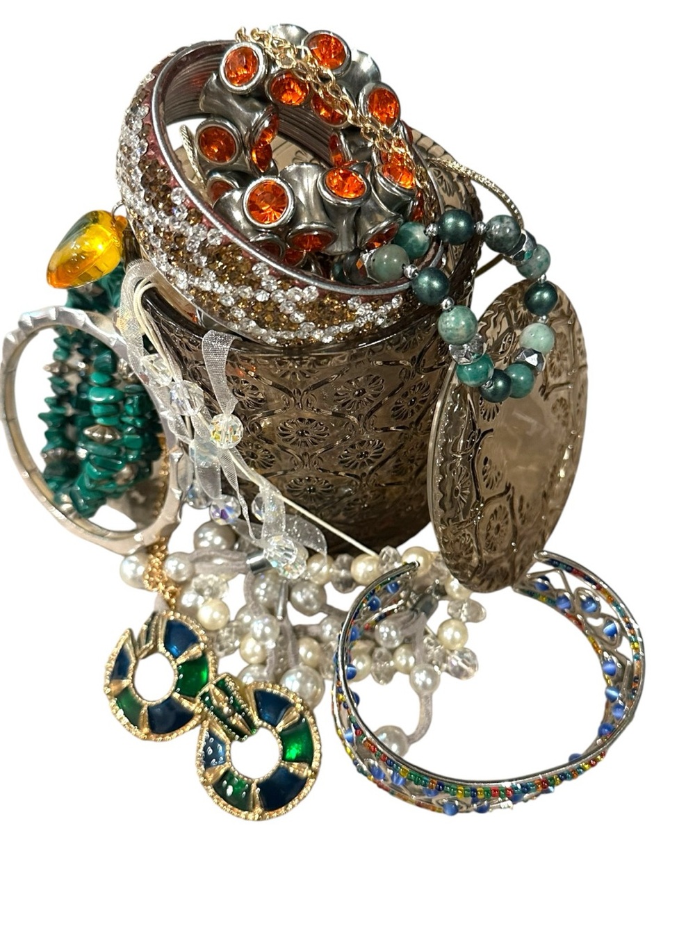 Estate to now jewlery  Mixed lot Green, Blue, Orange, Teal, White, Gold Tones - Picture 4 of 13